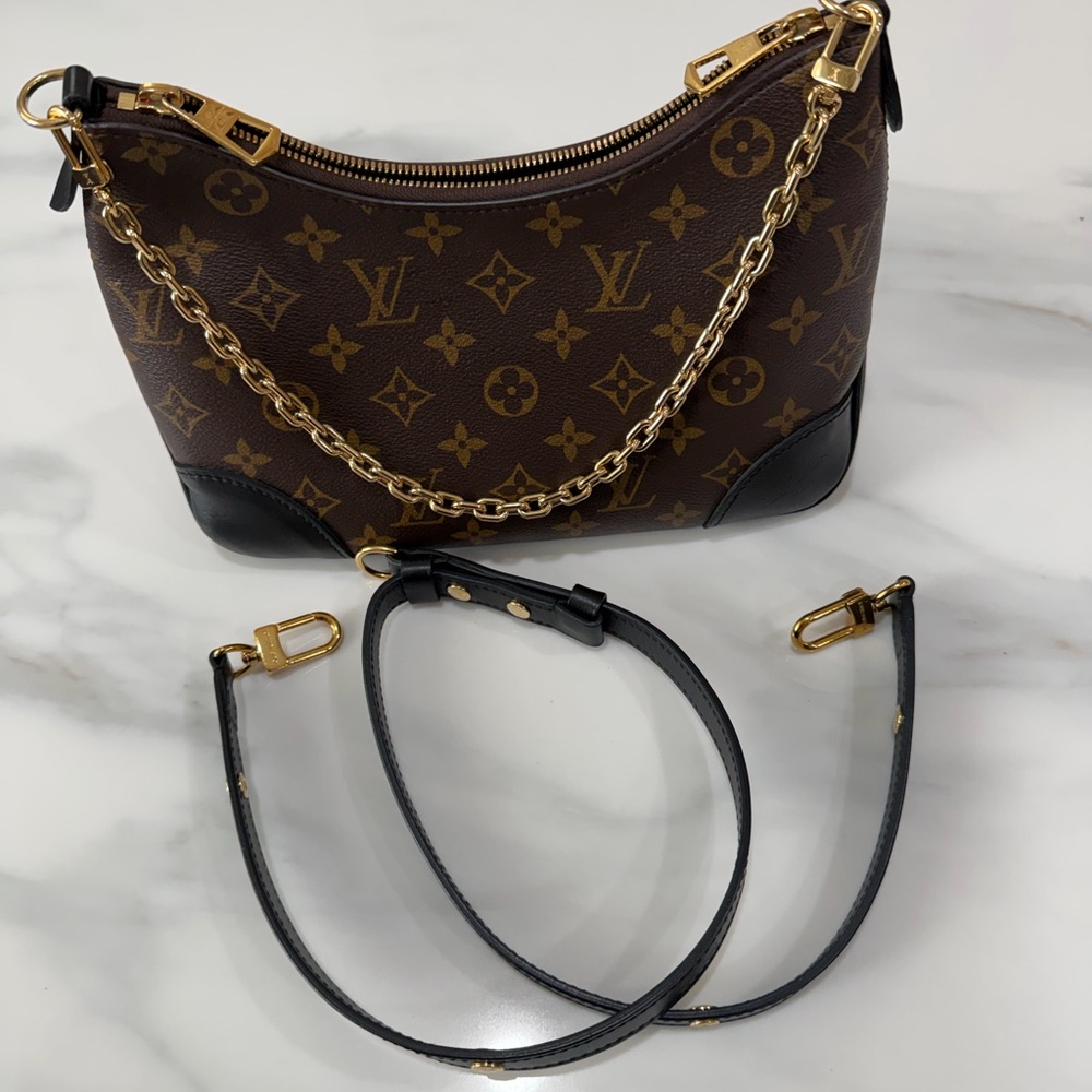 Louis Vuitton Boulogne Monogram Shoulder Bag w/Chain and Adjustable Black Strap